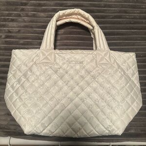 MZ Wallace Small Metro Diamond Quilted Deluxe Tote in Pearl Metallic